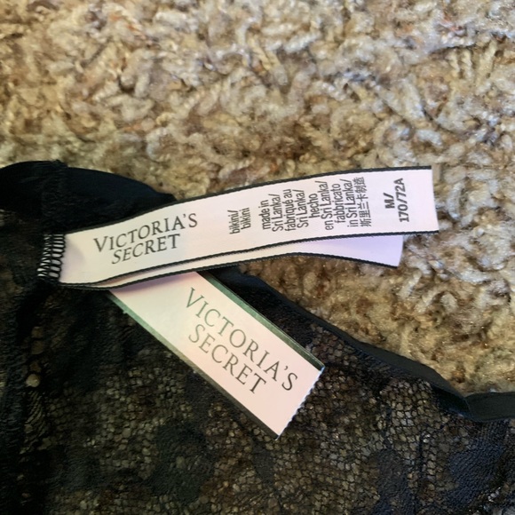 New VICTORIAS SECRET Silver Black String Bikini PANTY size M Lace back NWT - Picture 6 of 8